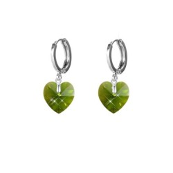 Crystal Olivine Dainty Heart 18K White Gold Plated Hoop Earrings Embellished with Premium Grade Austrian Crystals