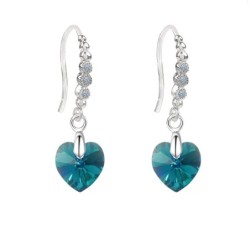 Limited Edition 18K White Gold Plated Luxurious Blue Zircon Heart Crystal Earrings Embellished with Austrian Crystals