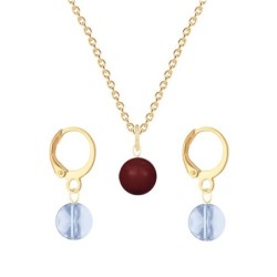 Gold Plated Premium Steel Bordeaux Crystal Pearl Pendant With Blue Shade Austria Globe Hoop Earrings Set