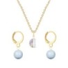 Gold Plated Premium Steel White Patina 8mm Austria Globe Pendant With Light Blue Crystal Pearl Hoop Earrings Set