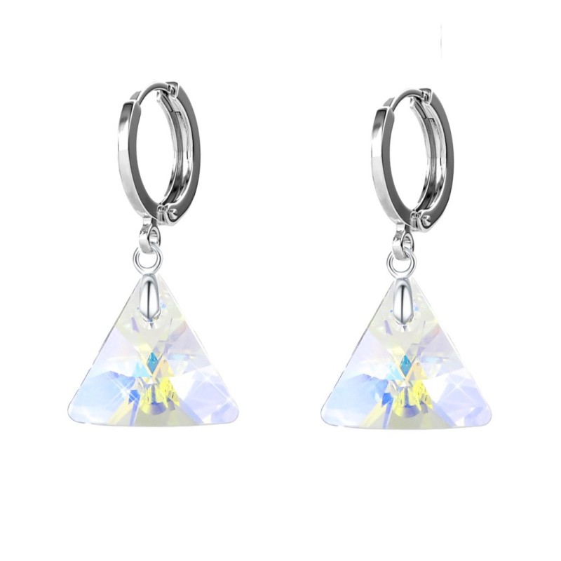 Crystal AB XILION Triangle 18K White Gold Plated Hoop Earrings Embellished with Premium Grade Austrian Crystals