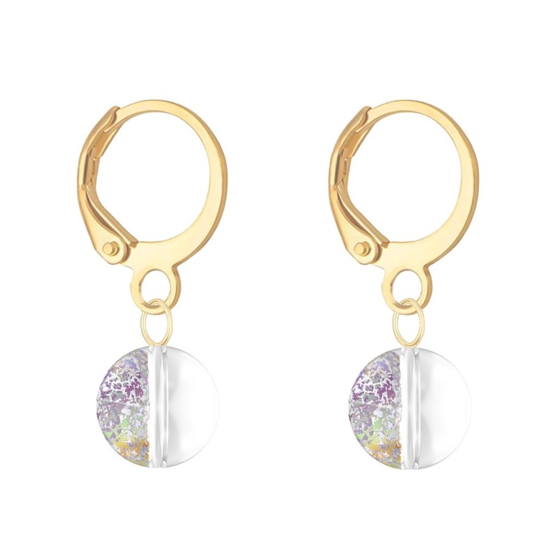 18K Gold Plated White Patina 8mm Crystal Globe Hoop Earrings (Made In Japan)