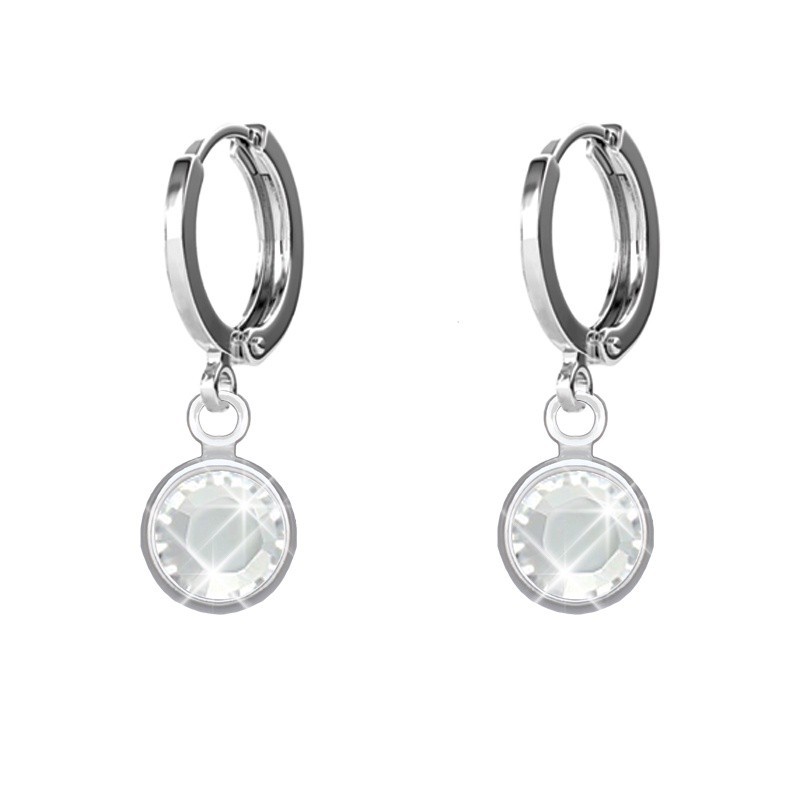 18K White Gold Plated Clear Crystal Hoop Earrings Embellished with Premium Grade Austrian Crystals