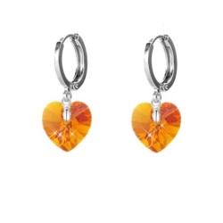 Crystal Topaz Dainty Heart 18K White Gold Plated Hoop Earrings Embellished with Premium Grade Austrian Crystals