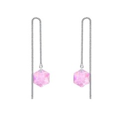 White Gold Plated Hexagon Star Crystal Rosaline Thread Dangling Earrings ( Made In Japan )