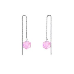 White Gold Plated Hexagon Star Crystal Rosaline Thread Dangling Earrings ( Made In Japan )