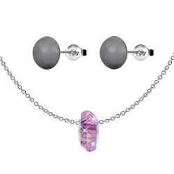 Lilac Shadow Fortune Bead Premium Steel Necklace With Dark Grey Pearl Earrings Set Embellished with Austrian Crystals