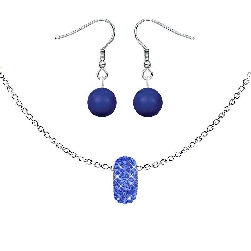 BeCharmed Pave Sapphire Crystal Bead Slim Premium Steel Necklace With Earrings Set Embellished with Austrian Crystals