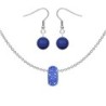 BeCharmed Pave Sapphire Crystal Bead Slim Premium Steel Necklace With Earrings Set Embellished with Austrian Crystals