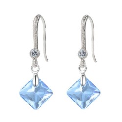 March Birthstone Aquamarine Princess Cut Premium Austrian Crystal 18K White Gold Plated Elegant Earrings