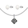 Silver Night Princess Cut Austrian Crystal Pendant With White Cabochon 10mm Crystal Pearls Stud Earrings Set