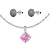 October Birthstone Rose Princess Cut Crystal Pendant With Dark Grey Cabochon 10mm Crystal Pearls Stud Earrings Set