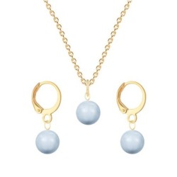 March Birthpearl Gold Plated Premium Steel Light Blue 8mm Austrian Crystal Pearl Pendant With Earrings Set