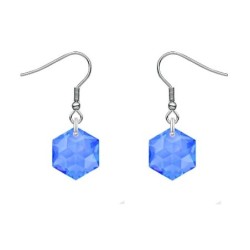 Hexagon Star Crystal Sapphire Steel Earrings Embellished with Premium Grade Austrian Crystals (Made In Japan)