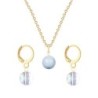 Gold Plated Premium Steel Light Blue Crystal Pearl Pendant With Aurora Borealis Austria Globe Hoop Earrings Set