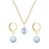 Gold Plated Premium Steel Blue Shade 8mm Austria Globe Pendant With Light Blue Crystal Pearl Hoop Earrings Set