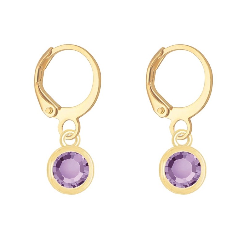 8K Gold Plated Light Amethyst Crystal Slim Hoop Earrings Embellished with Premium Grade Austrian Crystals