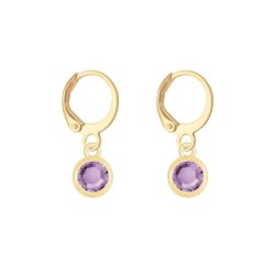 8K Gold Plated Light Amethyst Crystal Slim Hoop Earrings Embellished with Premium Grade Austrian Crystals