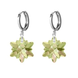 Crystal Luminous Green Edelweiss 18K White Gold Plated Hoop Earrings Embellished with Premium Grade Austrian Crystals