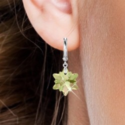 Crystal Luminous Green Edelweiss 18K White Gold Plated Hoop Earrings Embellished with Premium Grade Austrian Crystals