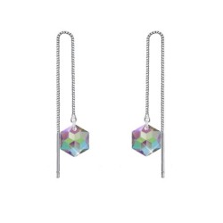 White Gold Plated Hexagon Star Crystal Paradise Shine Thread Dangling Earrings ( Made In Japan )