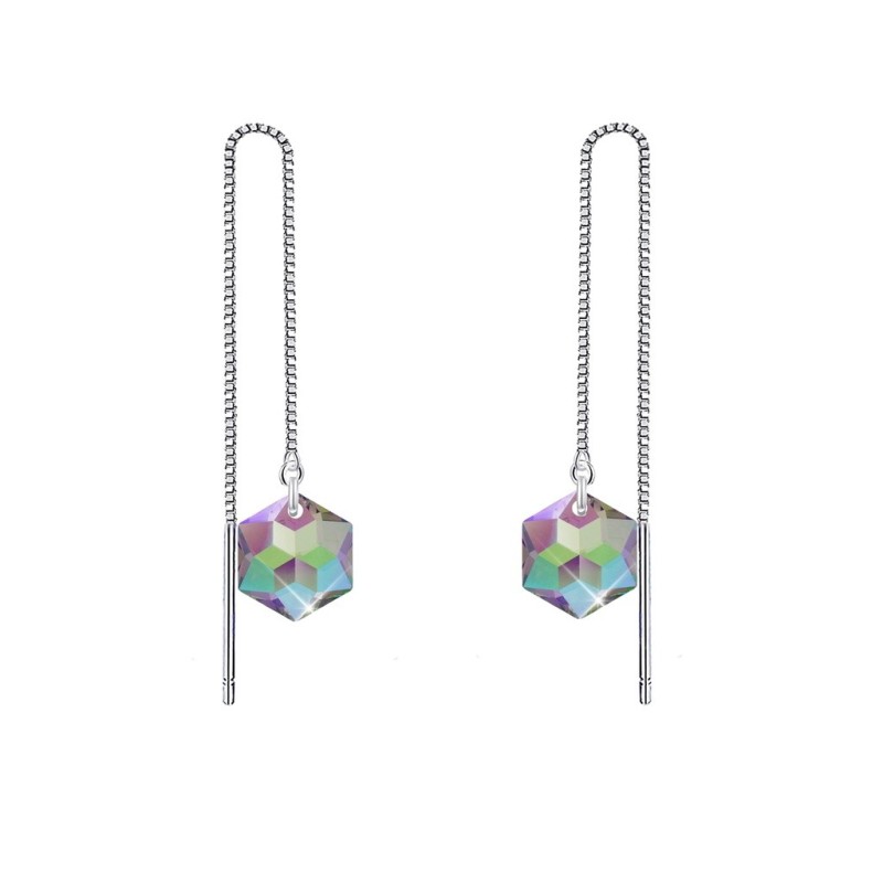 White Gold Plated Hexagon Star Crystal Paradise Shine Thread Dangling Earrings ( Made In Japan )