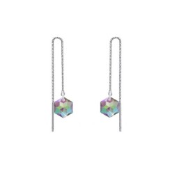 White Gold Plated Hexagon Star Crystal Paradise Shine Thread Dangling Earrings ( Made In Japan )