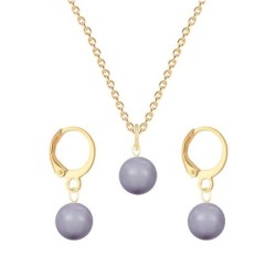 June Birthpearl Gold Plated Premium Steel Mauve 8mm Austrian Crystal Pearl Pendant With Earrings Set