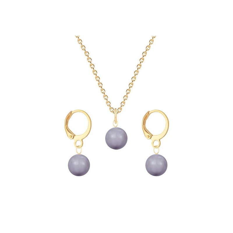 June Birthpearl Gold Plated Premium Steel Mauve 8mm Austrian Crystal Pearl Pendant With Earrings Set