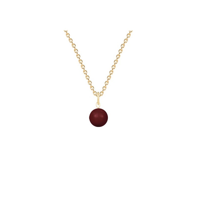 Gold Plated Premium Steel January Birthpearl Bordeaux 8mm Simply Crystal Pearl Necklace (Made In Japan)