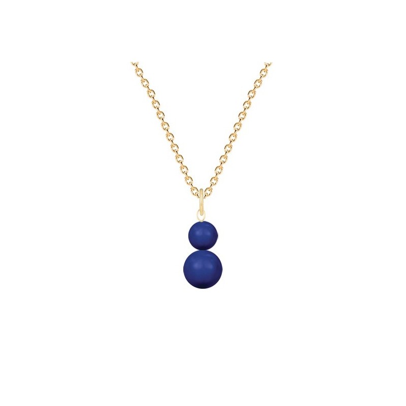 Gold Plated Premium Steel September Birthpearl Dark Lapis Crystal Pearl Snowman Necklace