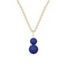 Gold Plated Premium Steel September Birthpearl Dark Lapis Crystal Pearl Snowman Necklace