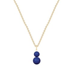 Gold Plated Premium Steel September Birthpearl Dark Lapis Crystal Pearl Snowman Necklace