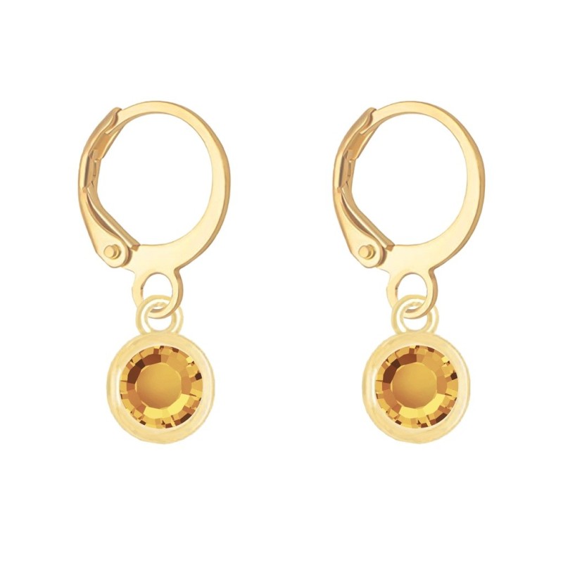 18K Gold Plated Topaz Crystal Slim Hoop Earrings Embellished with Premium Grade Austrian Crystals (Made In Japan)