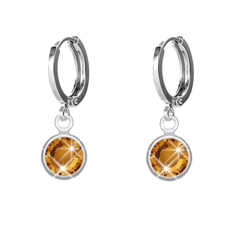 18K White Gold Plated Topaz Crystal Hoop Earrings Embellished with Premium Grade Austrian Crystals