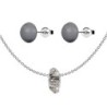 Satin Fortune Bead Premium Steel Necklace With Dark Grey Pearl Earrings Set Embellished with Austrian Crystals