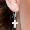 Limited Edition 18K White Gold Plated Luxurious Trendy Frost Clear Cross Earrings Embellished with Austrian Crystals