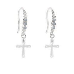 Limited Edition 18K White Gold Plated Luxurious Trendy Frost Clear Cross Earrings Embellished with Austrian Crystals