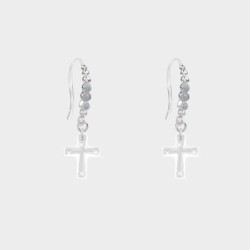 Limited Edition 18K White Gold Plated Luxurious Trendy Frost Clear Cross Earrings Embellished with Austrian Crystals