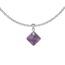 February Birthstone Amethyst Princess Cut Crystal Pendant Necklace Embellished With Premium Grade Austrian Crystal