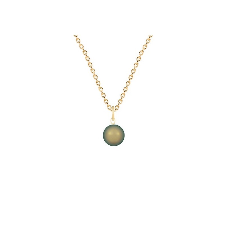 Gold Plated Premium Steel August Birthpearl Iridescent Green 8mm Simply Crystal Pearl Necklace (Made In Japan)