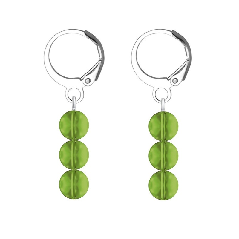 Premium Stainless Steel Hoop Fern Green Trilogy Globe Crystals Earrings (Made In Japan)