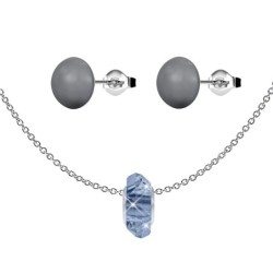 Denim Blue Fortune Bead Premium Steel Necklace With Dark Grey Pearl Earrings Set Embellished with Austrian Crystals