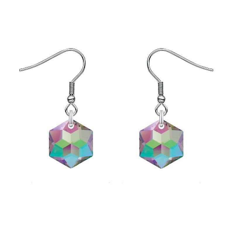 Hexagon Star Crystal Paradise Shine Steel Earrings Embellished with Premium Grade Austrian Crystals (Made In Japan)