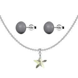 New Star Luminous Green Austrian Crystal Pendant With Dark Grey Cabochon Crystal Pearls Premium Steel 10mm Earrings