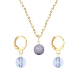 Gold Plated Premium Steel Mauve Crystal Pearl Pendant With Blue Shade Austria Globe Hoop Earrings Set