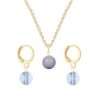 Gold Plated Premium Steel Mauve Crystal Pearl Pendant With Blue Shade Austria Globe Hoop Earrings Set