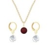 Gold Plated Premium Steel Bordeaux Crystal Pearl Pendant With Crystal Clear Austria Globe Hoop Earrings Set