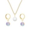 Gold Plated Premium Steel Pearlescent White Crystal Pearl Pendant With Paradise Shine Austria Globe Hoop Earrings Set