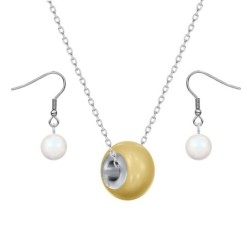 Crystal BeCharmed Pearl Gold Premium Steel Jewellery Set Embellished with Premium Grade Austrian Crystal Pearls